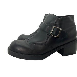 9&Co. Womens 9.5 Black Leather Chunky Ankle Boots Wingtip Buckle Goth Grunge